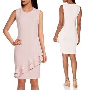 Calvin Klein Calvin Klein Petal Asymmetric Ruffle Scuba Crepe Sheath Dre…
